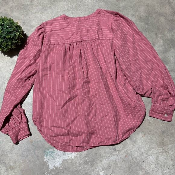 Loft Pin Tuck Pleated Pink Stripe Button Front‎ Top Size S Prairie Cottagecore - Picture 4 of 6